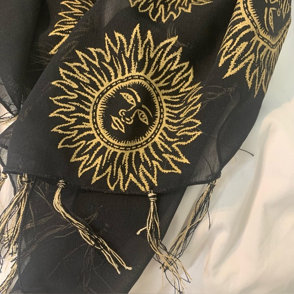 Rima Hawaiian Beach Wrap Sarong Scarf Shawl Tropical Black Gold Sunbursts 40x70" - Picture 5 of 6